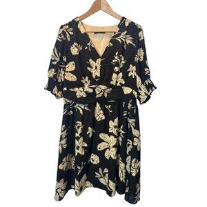 Dokotoo Floral Midi Dress Women’s Size XL – Black & Beige Puff Sleeve Boho Style